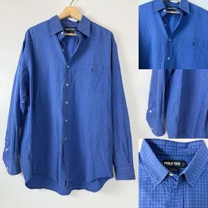 Polo Golf Ralph Lauren Button Up Shirt Mens L Large Blue Lofting Plaid‎ Collared